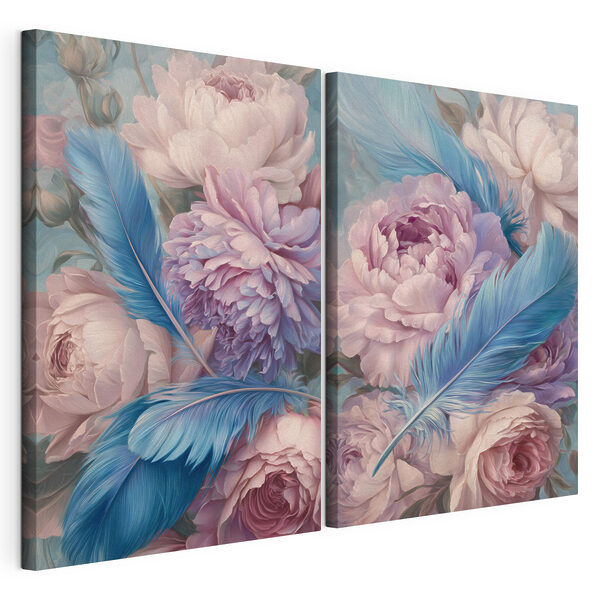 Modulaire canvasprint Verfijnde bloemen met verenaccenten