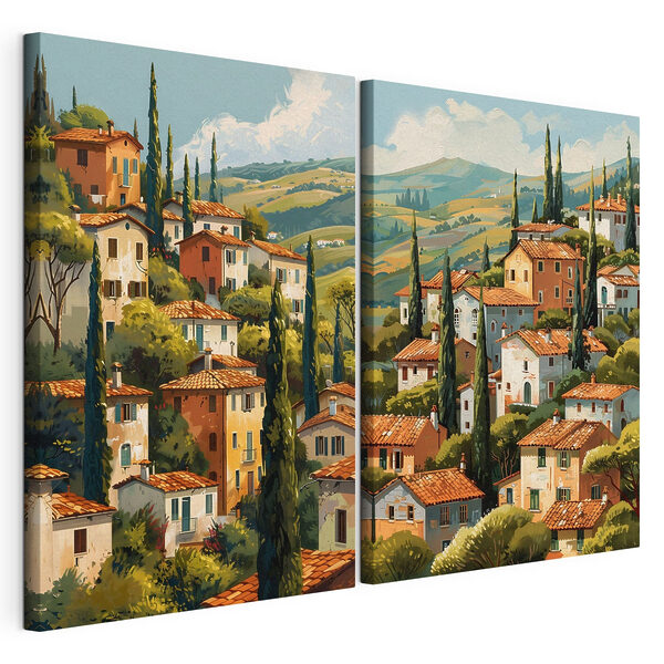 Modulaire canvasprint Schilderij van een stad