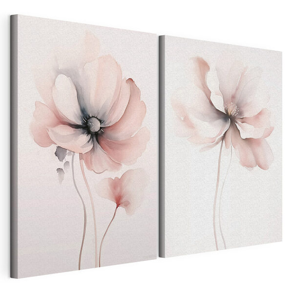 Schilderij van bloemen op een witte ondergrond Modulaire canvasprint Schilderij van bloemen op een witte ondergrond