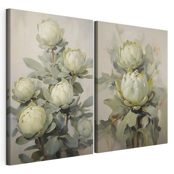 Schilderij van bloemen op een plant Modulaire canvasprint Schilderij van bloemen op een plant