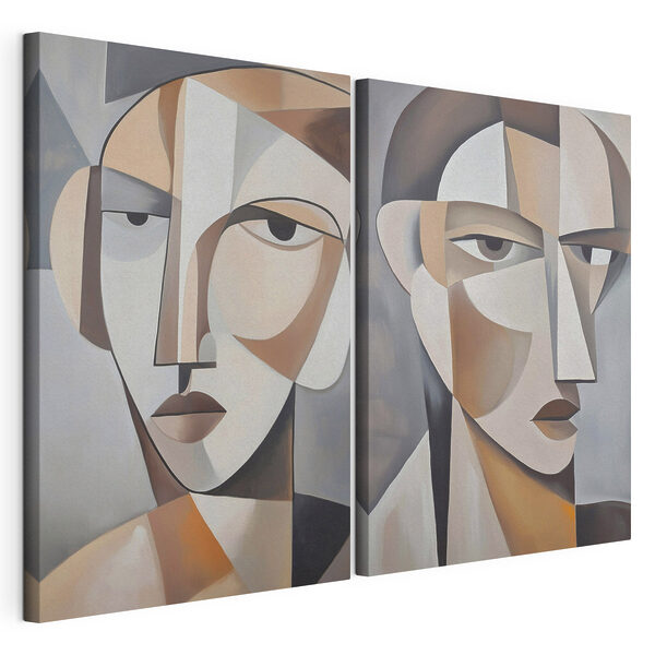 Modulaire canvasprint Twee schilderijen van het gezicht van een vrouw