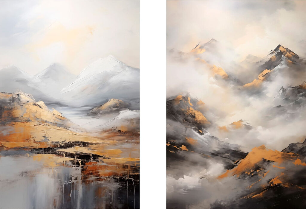 Painting of mountains with clouds Painting of mountains with clouds