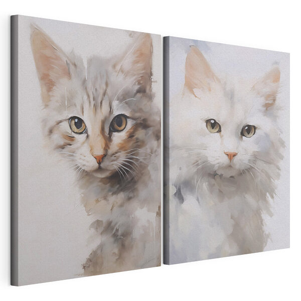 Twee katten die hun kop opzij hebben gedraaid Modulaire canvasprint Twee katten die hun kop opzij hebben gedraaid