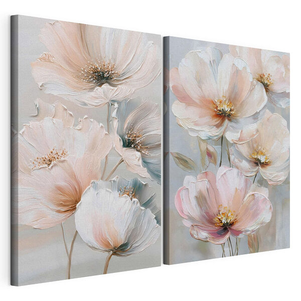 Verfijnde bloemen in zachte pasteltinten Modulaire canvasprint Verfijnde bloemen in zachte pasteltinten