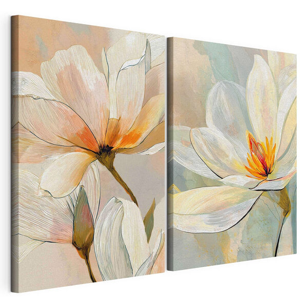 Verfijnde bloemen in zachte tinten Modulaire canvasprint Verfijnde bloemen in zachte tinten