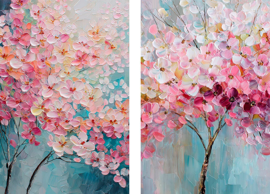 Painting of a tree with pink flowers Painting of a tree with pink flowers