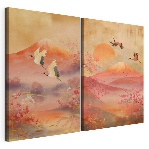 Twee afbeeldingen van een berg en een meer Modulaire canvasprint Twee afbeeldingen van een berg en een meer