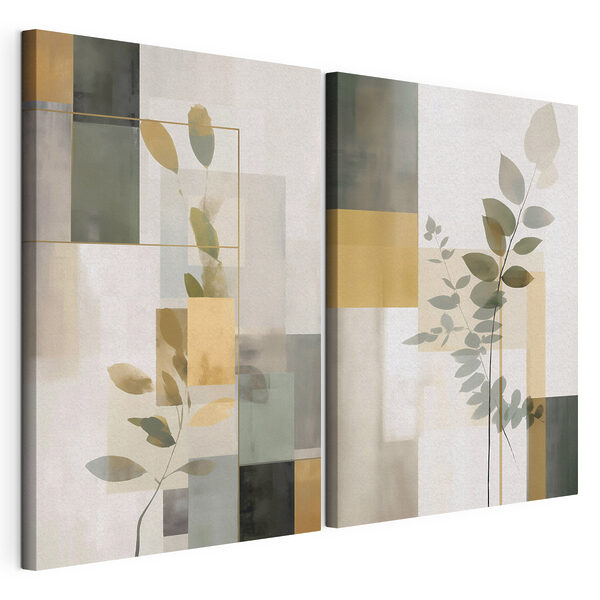 Twee kunstwerken met bladeren Modulaire canvasprint Twee kunstwerken met bladeren