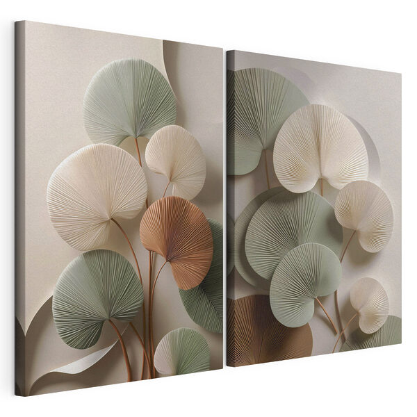 Elegante papieren blaadjes in zachte tinten Modulaire canvasprint Elegante papieren blaadjes in zachte tinten