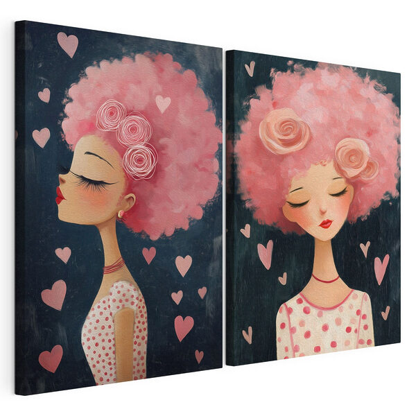Collage van een vrouw met roze haar Modulaire canvasprint Collage van een vrouw met roze haar