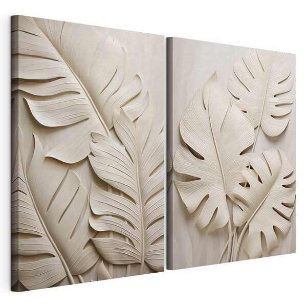 Modulaire canvasprint Elegante bladeren in zachte tinten