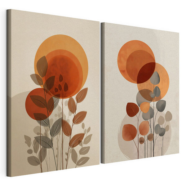 Modulaire canvasprint - Levendige cirkels met bladachtige accenten (Artikelnummer: m30158) Modulaire canvasprint Modulaire canvasprint - Levendige cirkels met bladachtige accenten (Artikelnummer: m30158)