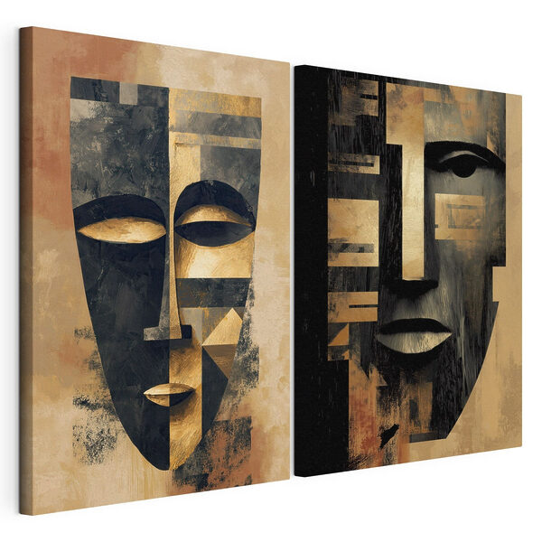Collage van twee maskers Modulaire canvasprint Collage van twee maskers