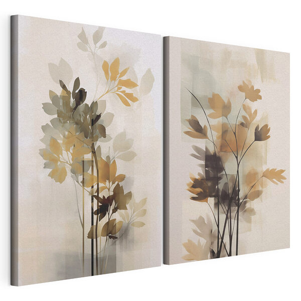 Modulaire canvasprint Schilderij van bloemen en bladeren