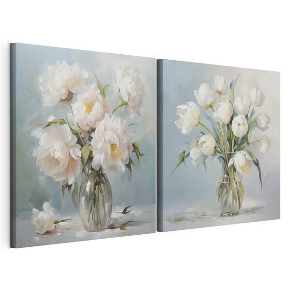 Schilderij van bloemen in een vaas Modulaire canvasprint Schilderij van bloemen in een vaas