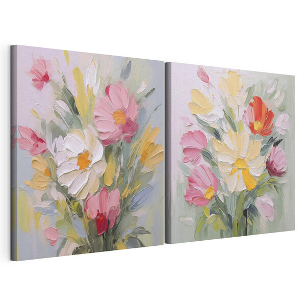 Schilderij van bloemen op doek Modulaire canvasprint Schilderij van bloemen op doek