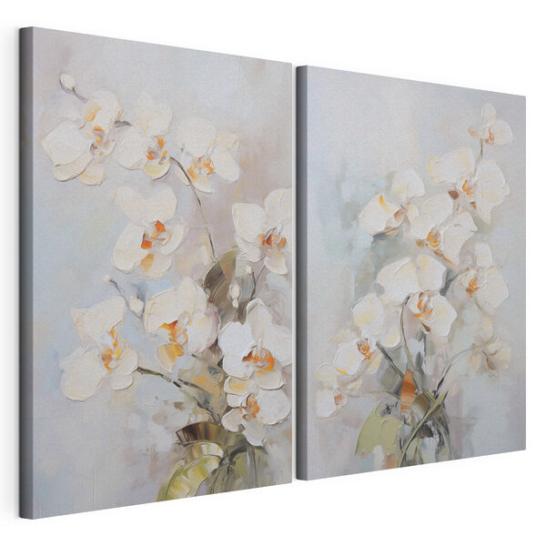 Schilderij van bloemen op een grijze achtergrond Modulaire canvasprint Schilderij van bloemen op een grijze achtergrond