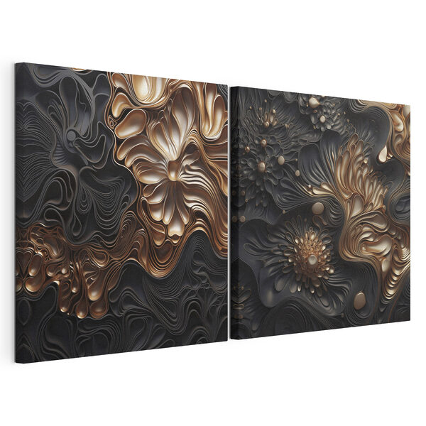 Modulaire canvasprint Abstracte bloemmotieven in donkere tinten