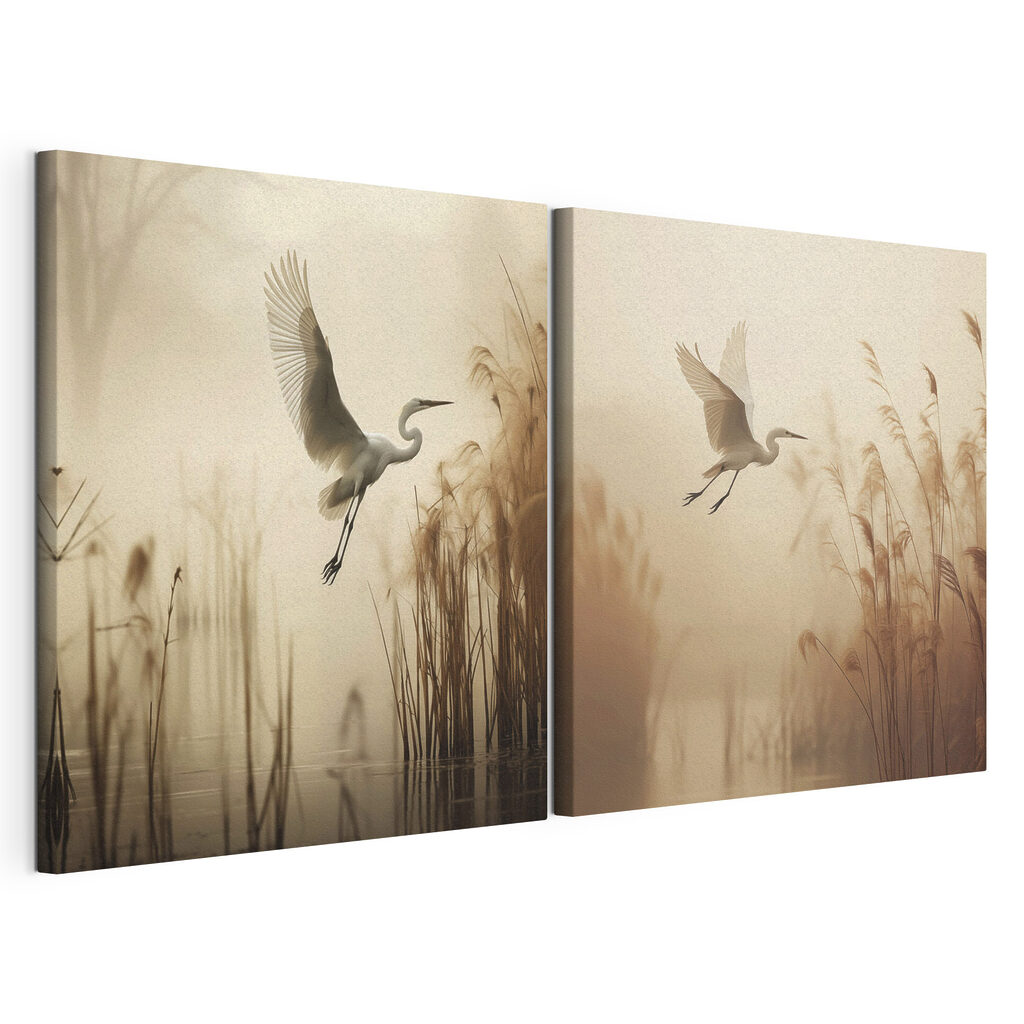 Modulaire canvasprint Witte vogel die over het water vliegt (Artikelnummer: m30199)