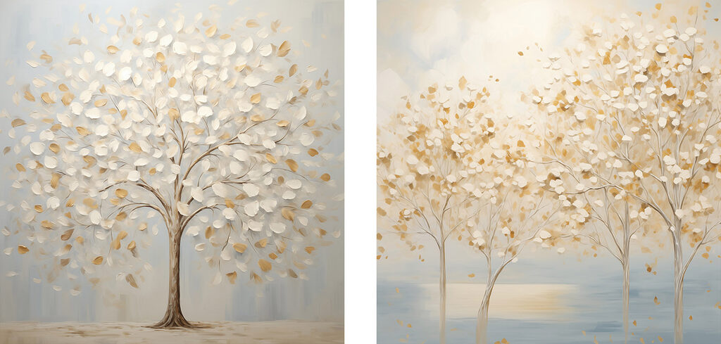 Two paintings of trees with leaves Two paintings of trees with leaves