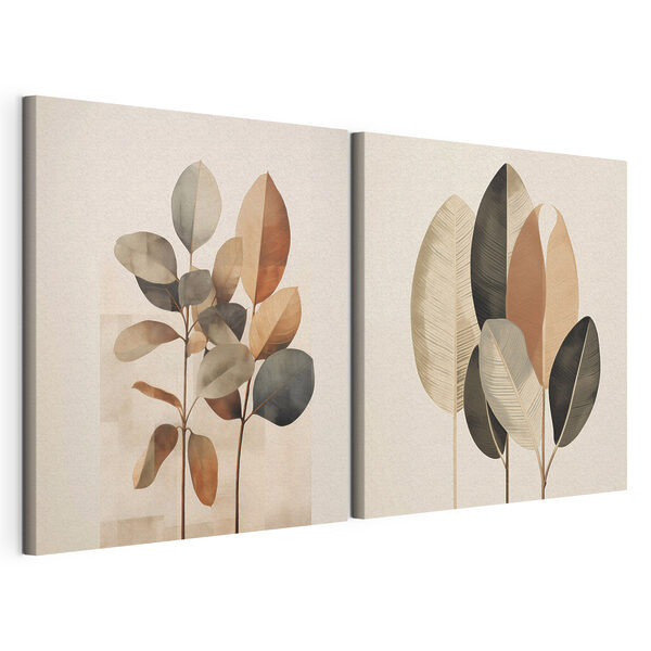 Elegante bladeren in zachte, ingetogen tinten Modulaire canvasprint Elegante bladeren in zachte, ingetogen tinten