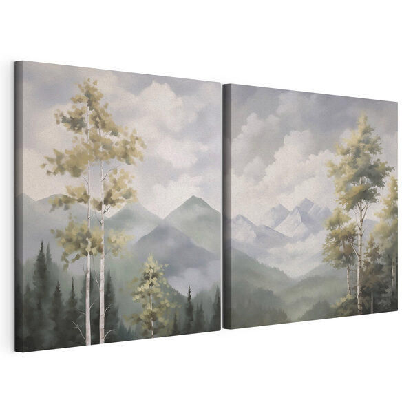 Modulaire canvasprint Schilderij van bergen en bomen