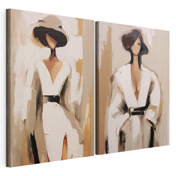 Twee schilderijen van een vrouw in het wit Modulaire canvasprint Twee schilderijen van een vrouw in het wit