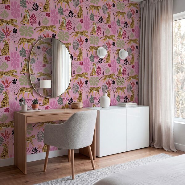 Fotobehang Patroon met luipaarden en bloemen (Artikelnummer: t00941) Fotobehang Fotobehang Patroon met luipaarden en bloemen (Artikelnummer: t00941)