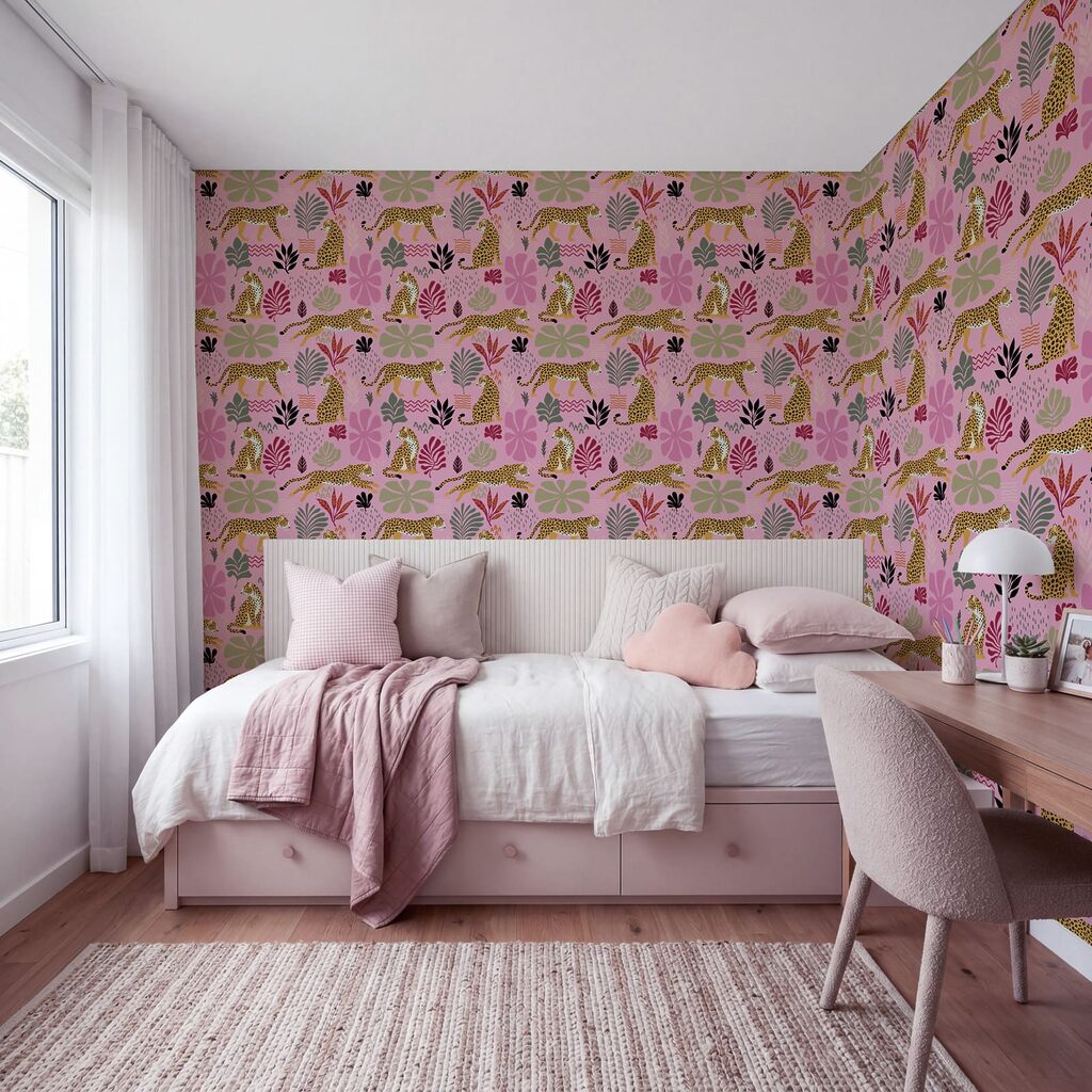 Patroon met luipaarden en bloemen Patroon met luipaarden en bloemen