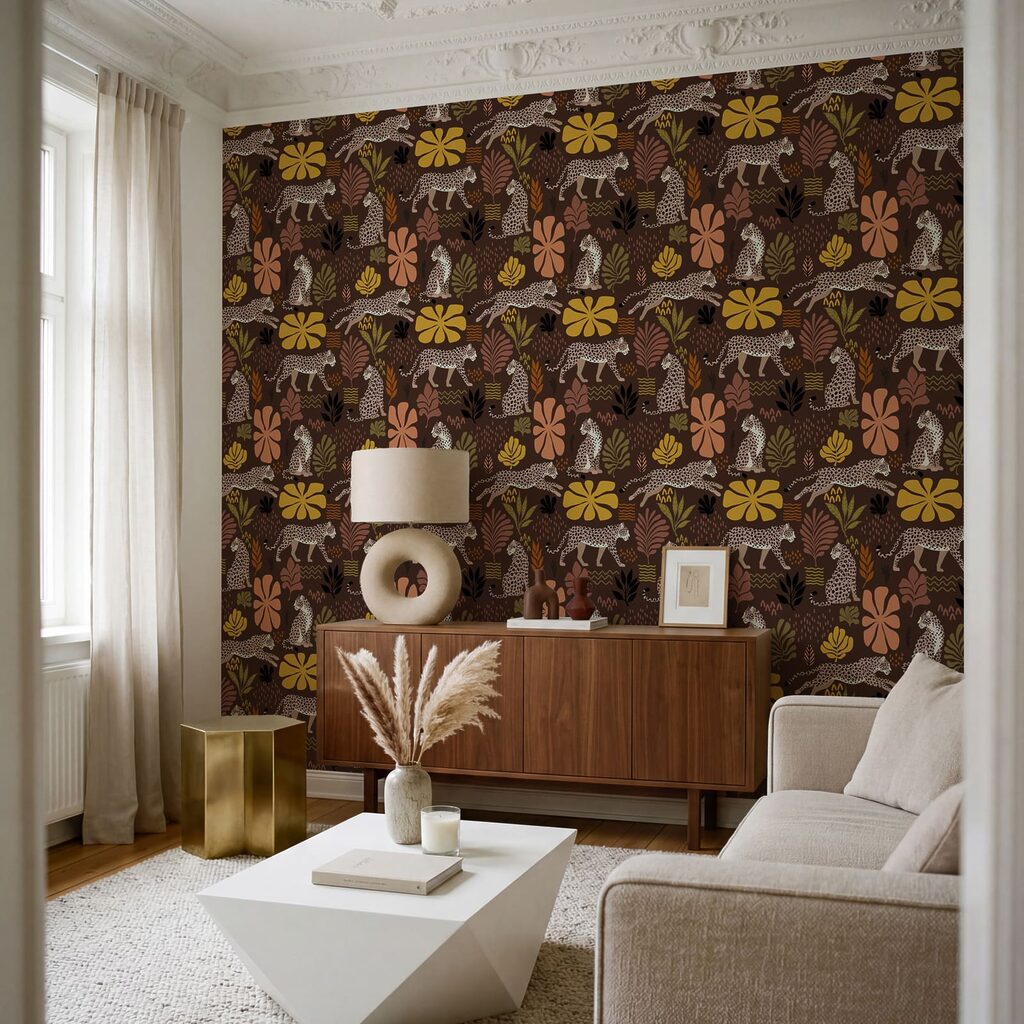 Patroon met luipaarden en bloemen Patroon met luipaarden en bloemen