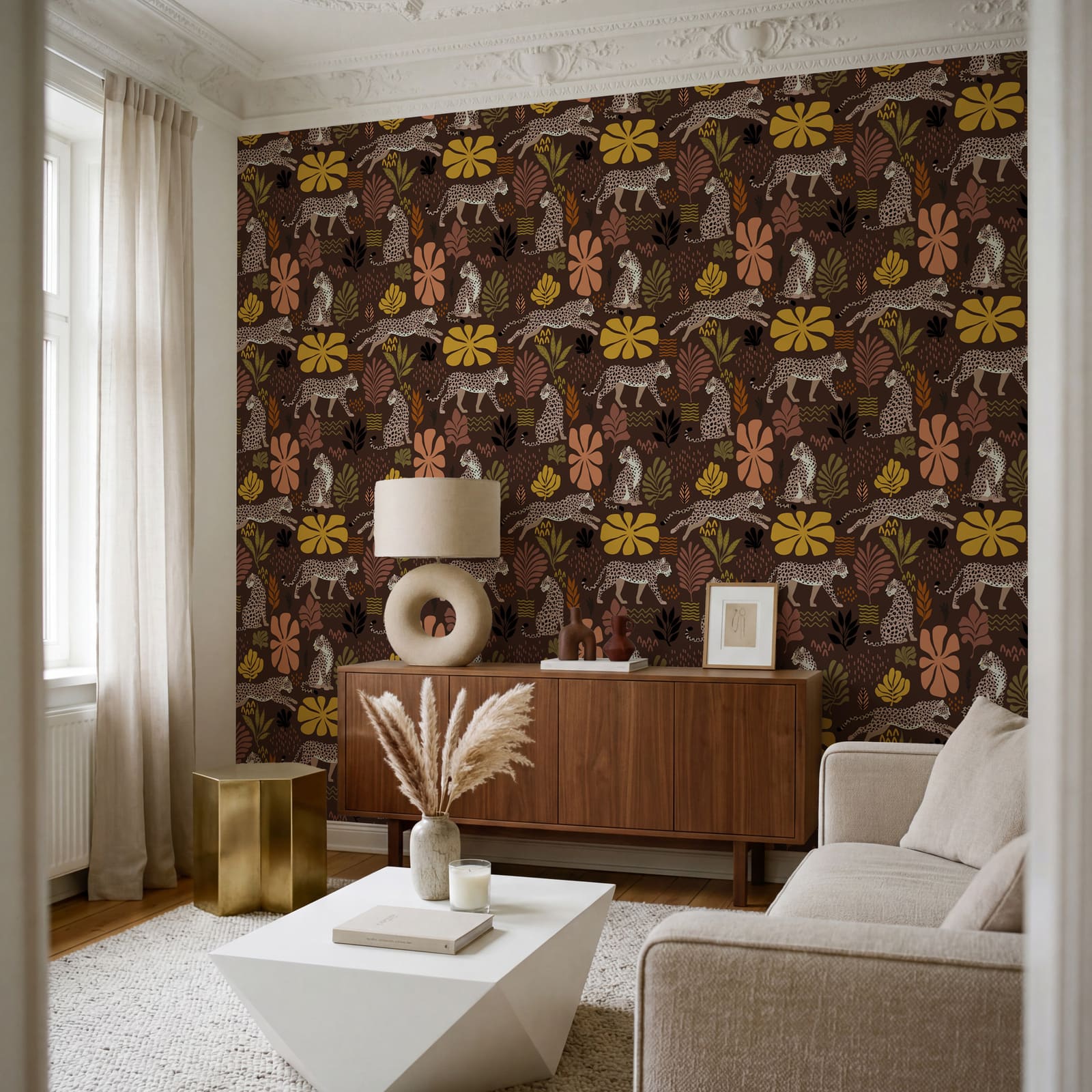 Patroon met luipaarden en bloemen Patroon met luipaarden en bloemen