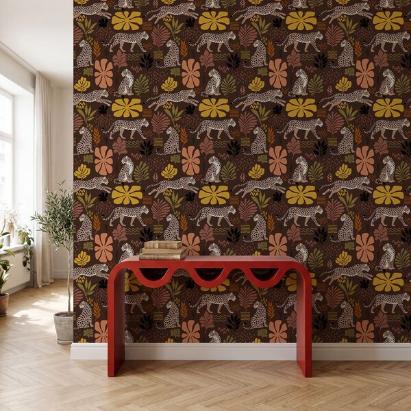 Patroon met luipaarden en bloemen Patroon met luipaarden en bloemen