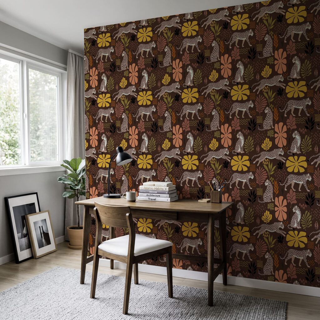 Patroon met luipaarden en bloemen Patroon met luipaarden en bloemen