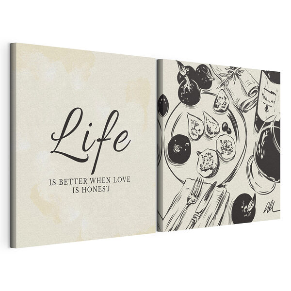 Zwart-witte illustratie van eten Modulaire canvasprint Zwart-witte illustratie van eten