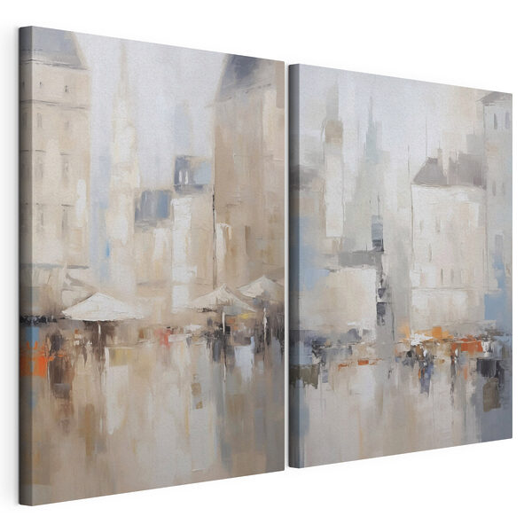 Schilderij van een stad Modulaire canvasprint Schilderij van een stad