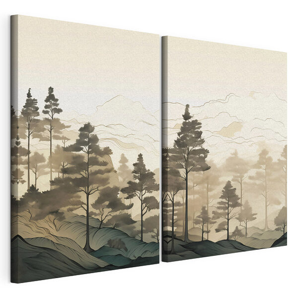 Screenshot van een schilderij van een bos Modulaire canvasprint Screenshot van een schilderij van een bos