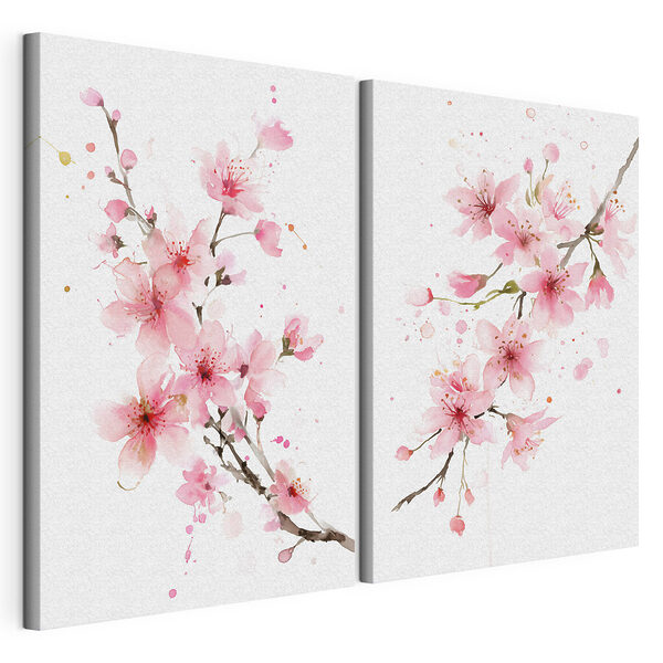 Aquarel van roze bloemen Modulaire canvasprint Aquarel van roze bloemen