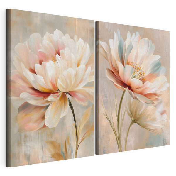 Verfijnde bloesems in zachte tinten Modulaire canvasprint Verfijnde bloesems in zachte tinten