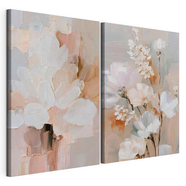 Verfijnde bloemen in zachte, warme tinten Modulaire canvasprint Verfijnde bloemen in zachte, warme tinten