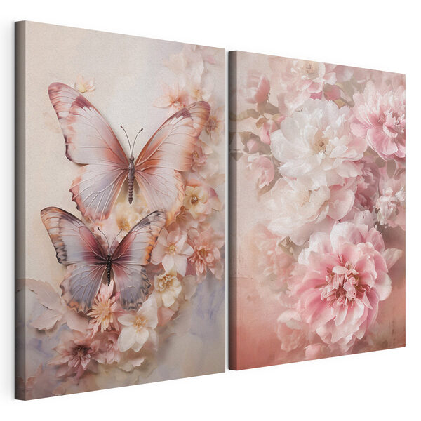 Twee vlinders op een bloem Modulaire canvasprint Twee vlinders op een bloem