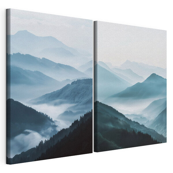 Collage van bergen in de mist Modulaire canvasprint Collage van bergen in de mist