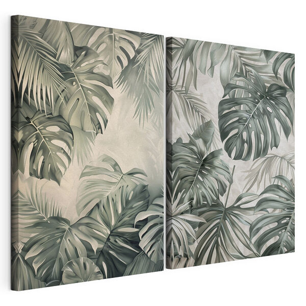 Weelderig groene bladeren in zachte tinten Modulaire canvasprint Weelderig groene bladeren in zachte tinten