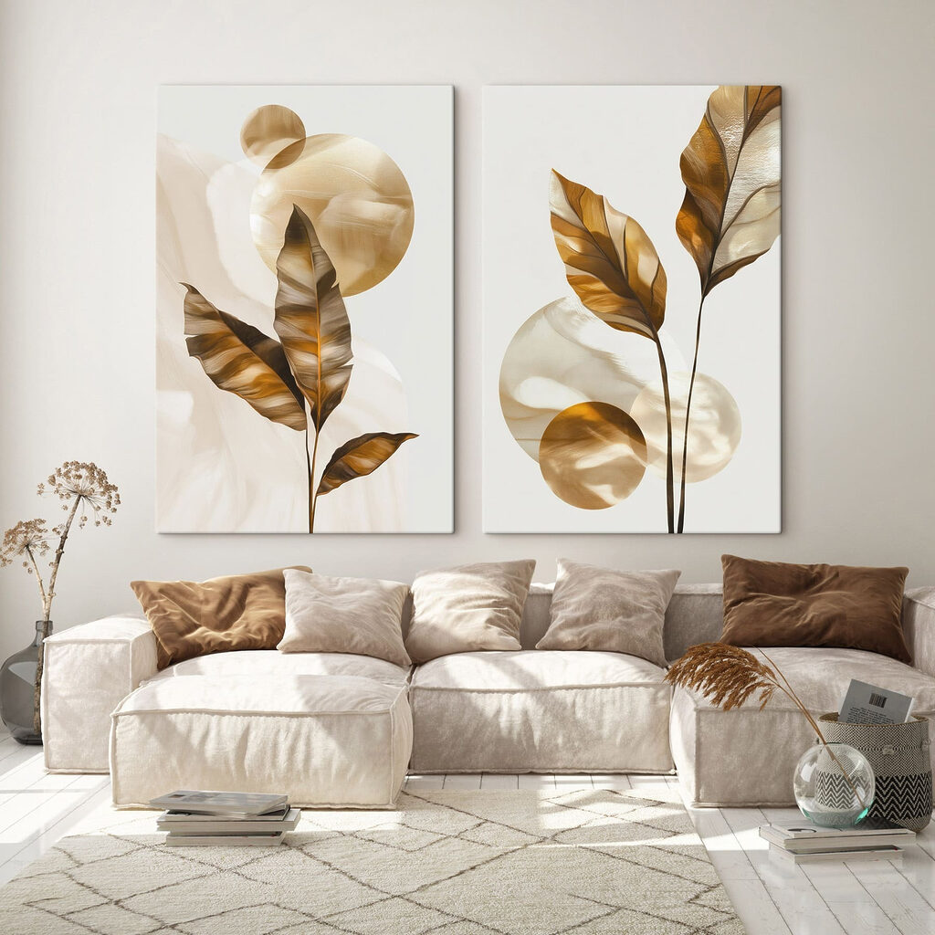 - Organic shapes in earthy tones - Organic shapes in earthy tones