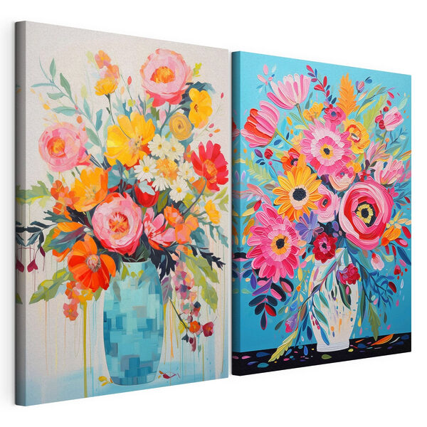 Collage van bloemenschilderijen Modulaire canvasprint Collage van bloemenschilderijen