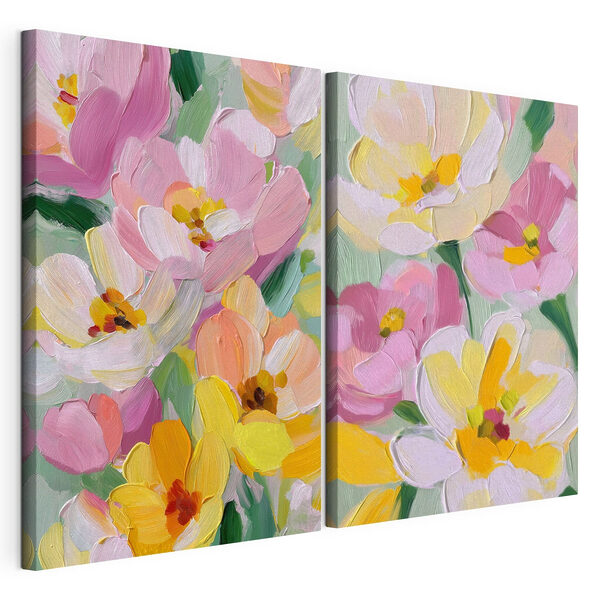 Kleurrijke bloemen in een levendige harmonie Modulaire canvasprint Kleurrijke bloemen in een levendige harmonie