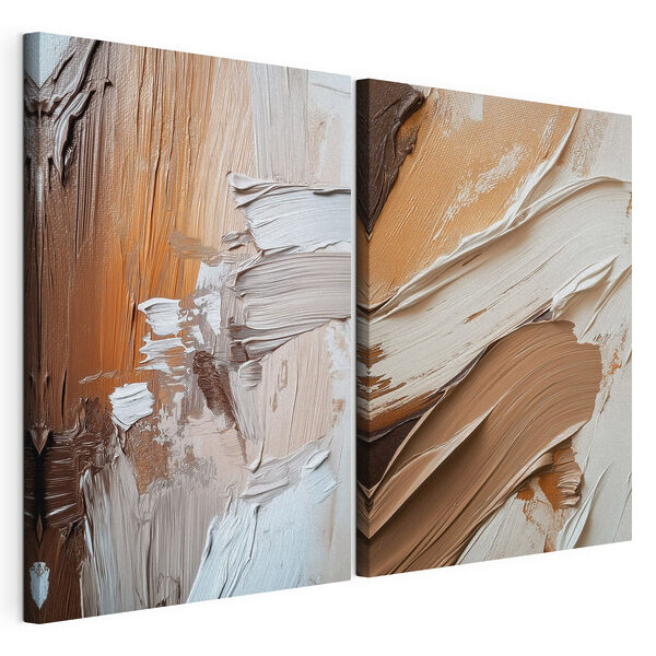 Unieke penseelstreken in warme kleuren Modulaire canvasprint Unieke penseelstreken in warme kleuren