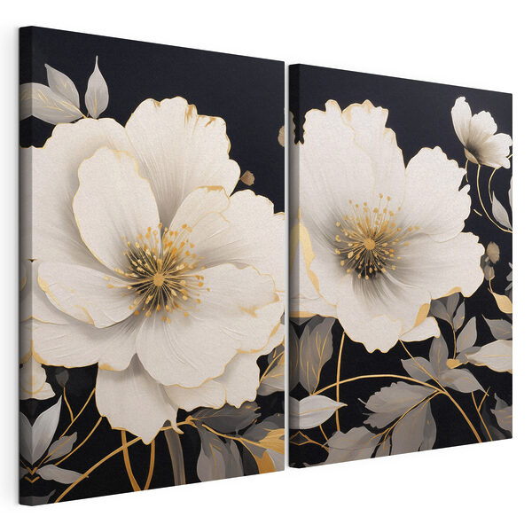 Modulaire canvasprint - Elegante bloemen tegen een donkere achtergrond