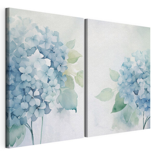 Schilderij van bloemen en bladeren Modulaire canvasprint Schilderij van bloemen en bladeren
