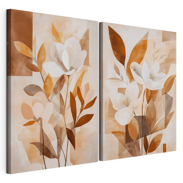 Schilderij van bloemen en bladeren Modulaire canvasprint Schilderij van bloemen en bladeren