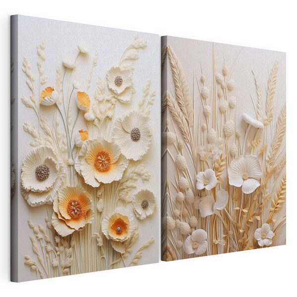 Collage van bloemen en tarwe Modulaire canvasprint Collage van bloemen en tarwe